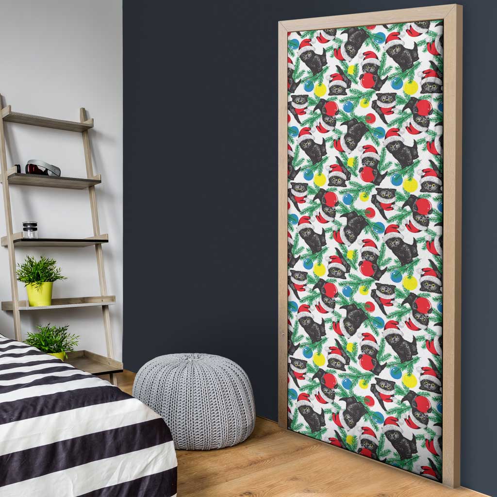 Black Cat Christmas Christmas Door Cover Xmas Holiday Patterns - Wonder Print Shop