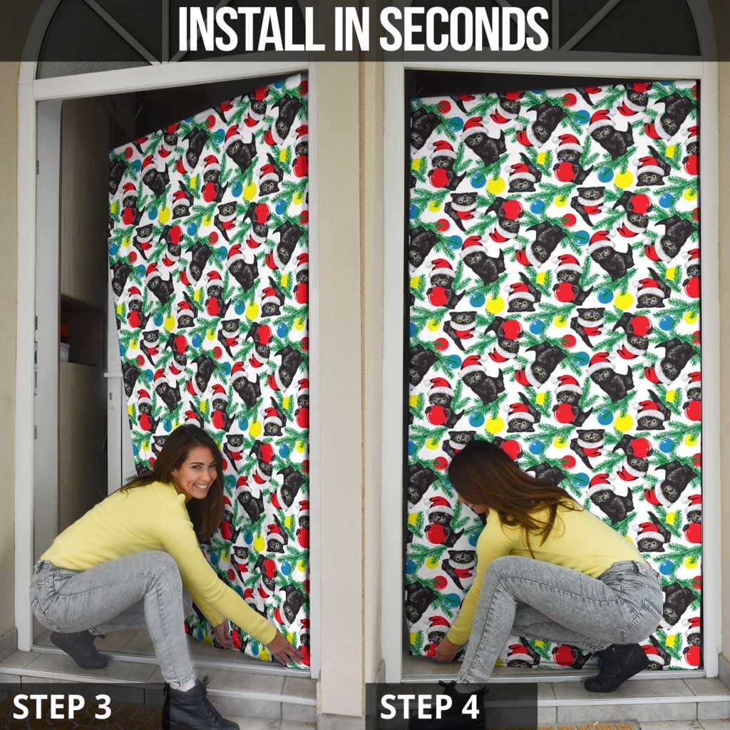 Black Cat Christmas Christmas Door Cover Xmas Holiday Patterns - Wonder Print Shop