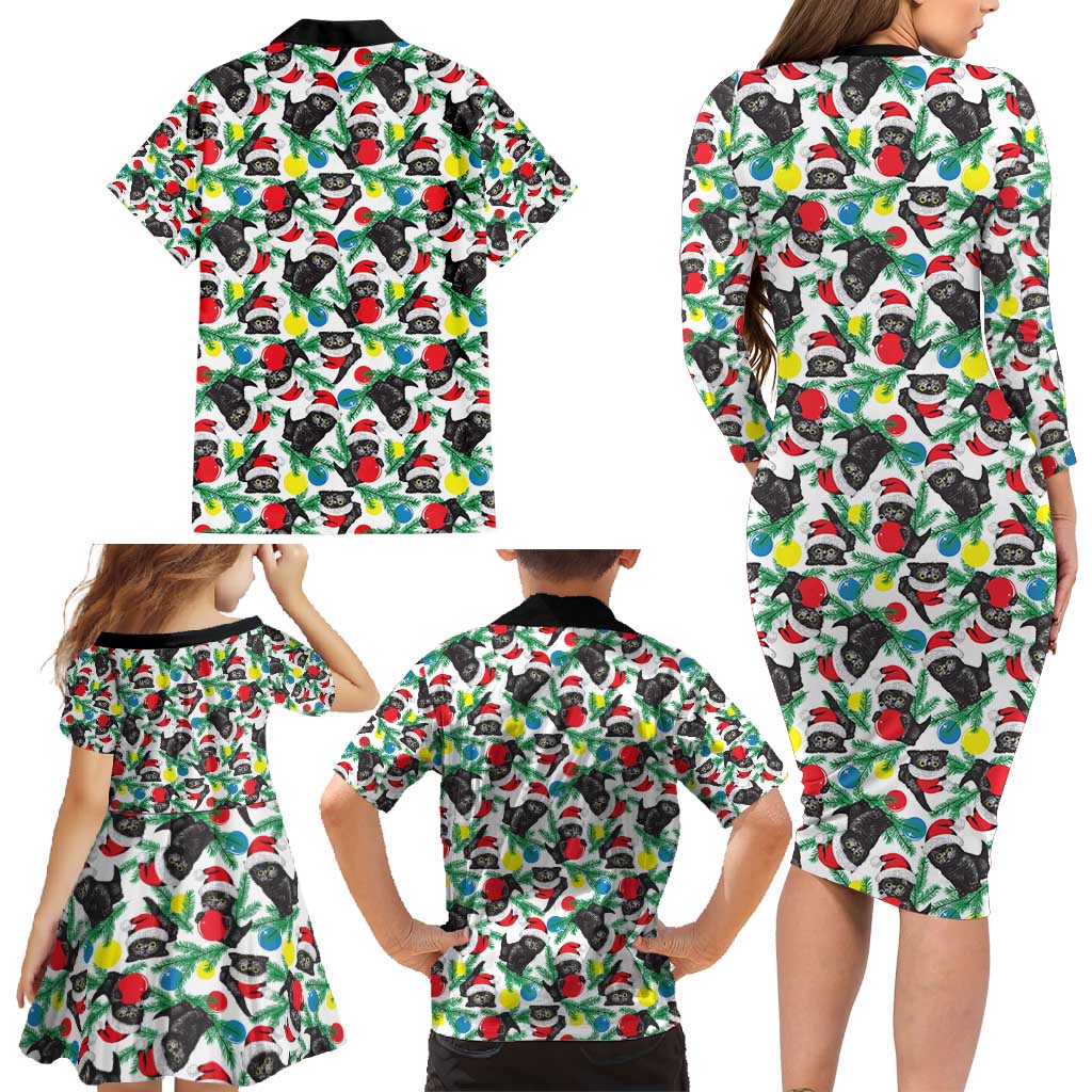 Black Cat Christmas Christmas Family Matching Long Sleeve Bodycon Dress and Hawaiian Shirt Xmas Holiday Patterns - Wonder Print Shop