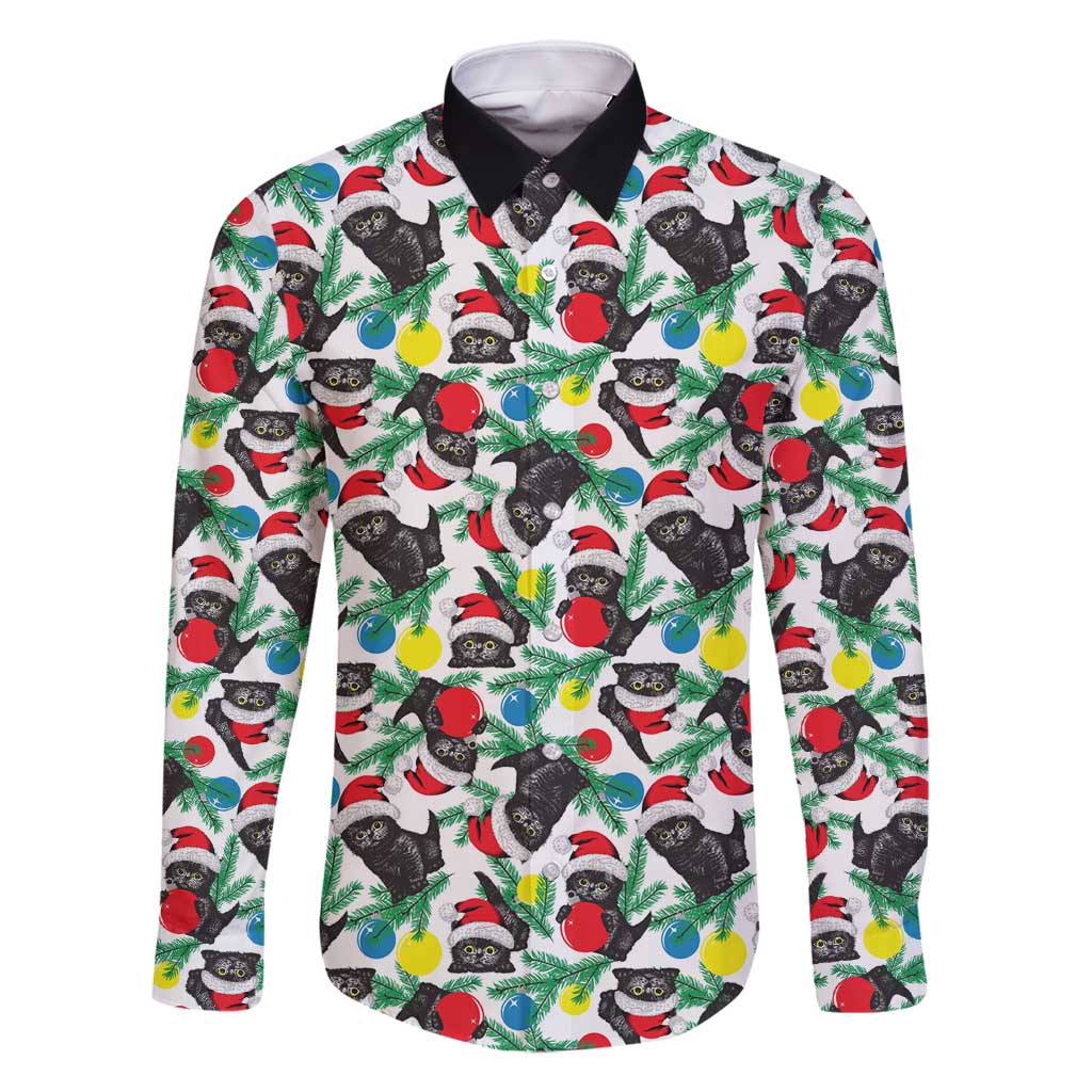 Black Cat Christmas Christmas Family Matching Long Sleeve Bodycon Dress and Hawaiian Shirt Xmas Holiday Patterns - Wonder Print Shop