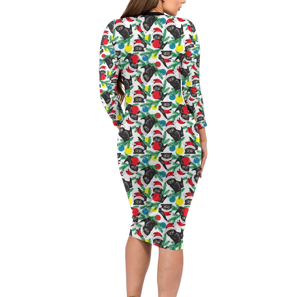 Black Cat Christmas Christmas Family Matching Long Sleeve Bodycon Dress and Hawaiian Shirt Xmas Holiday Patterns - Wonder Print Shop