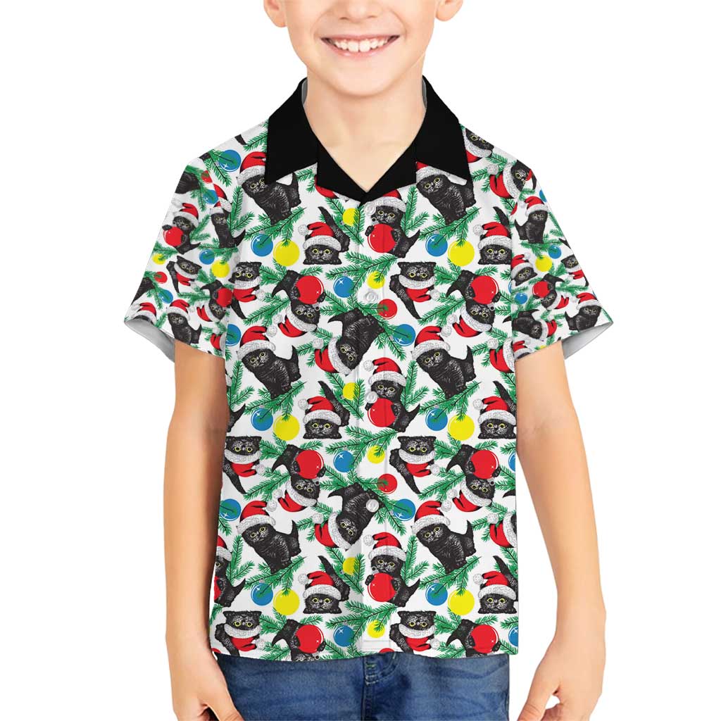Black Cat Christmas Christmas Family Matching Long Sleeve Bodycon Dress and Hawaiian Shirt Xmas Holiday Patterns - Wonder Print Shop