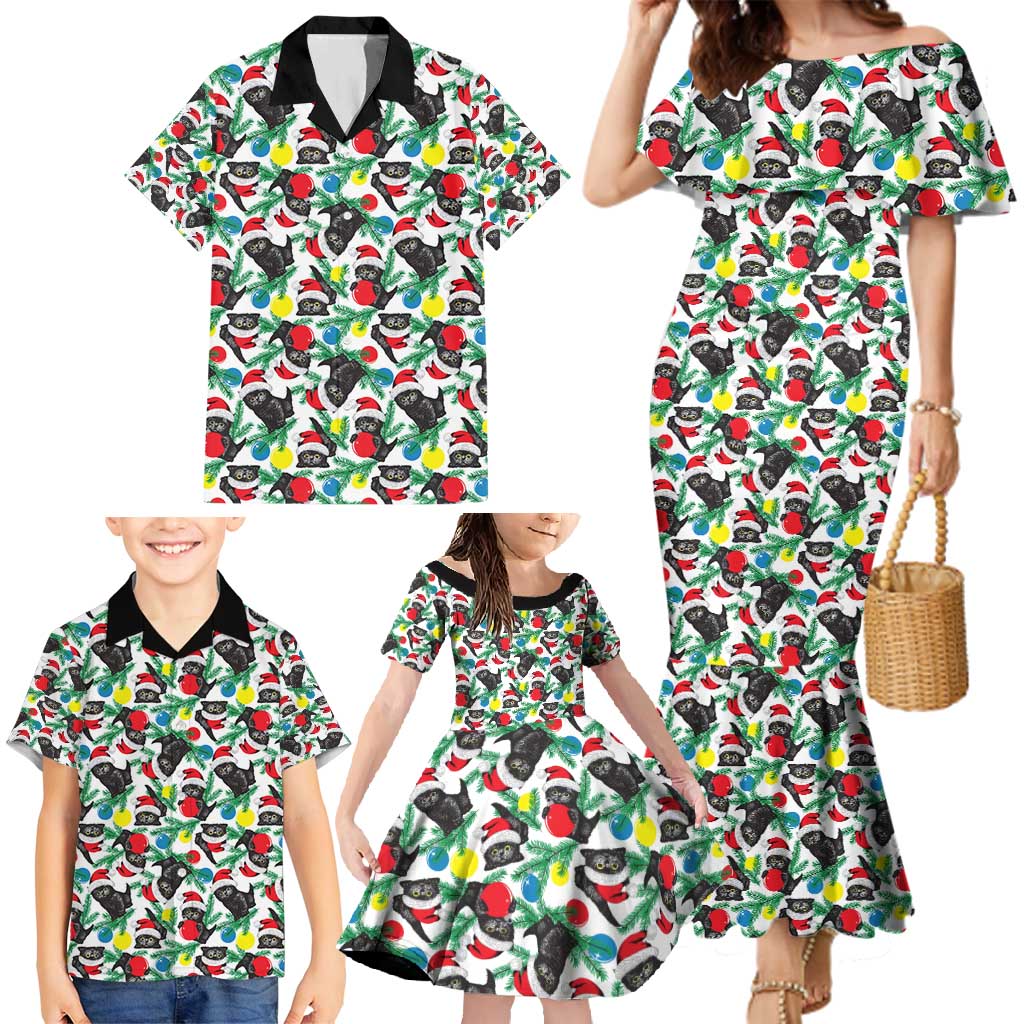 Black Cat Christmas Christmas Family Matching Mermaid Dress and Hawaiian Shirt Xmas Holiday Patterns - Wonder Print Shop