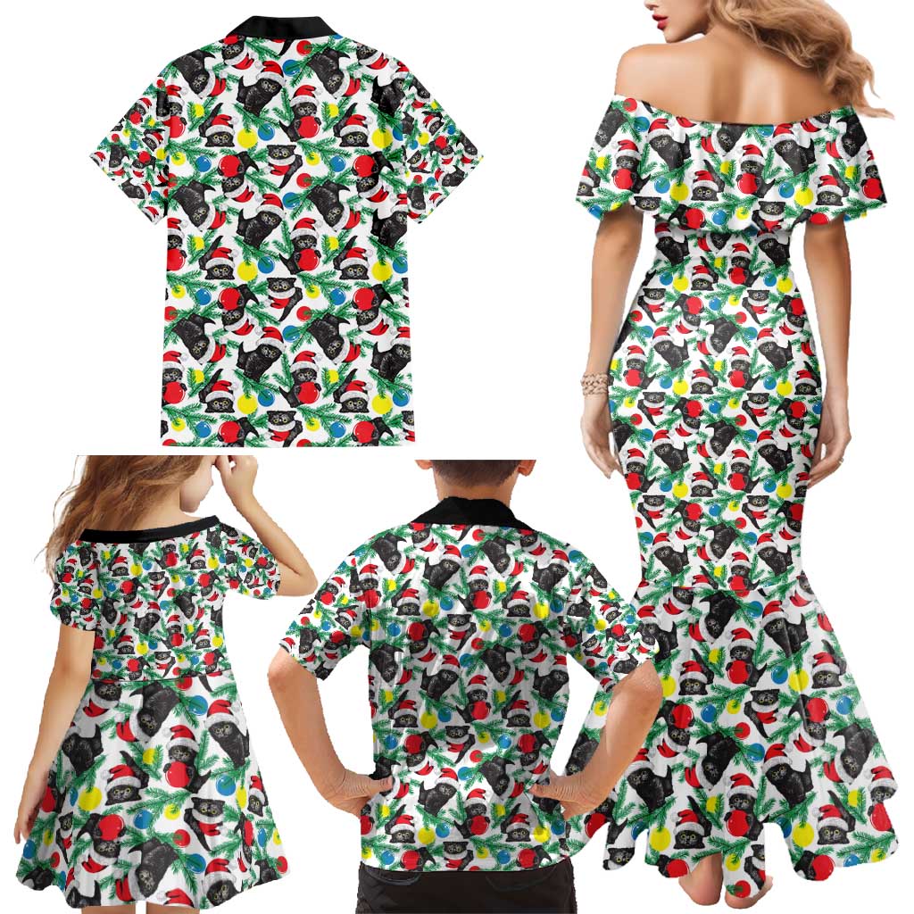 Black Cat Christmas Christmas Family Matching Mermaid Dress and Hawaiian Shirt Xmas Holiday Patterns - Wonder Print Shop