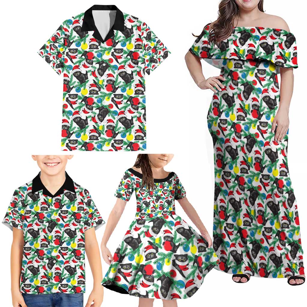 Black Cat Christmas Christmas Family Matching Off Shoulder Maxi Dress and Hawaiian Shirt Xmas Holiday Patterns - Wonder Print Shop