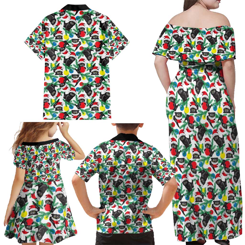 Black Cat Christmas Christmas Family Matching Off Shoulder Maxi Dress and Hawaiian Shirt Xmas Holiday Patterns - Wonder Print Shop