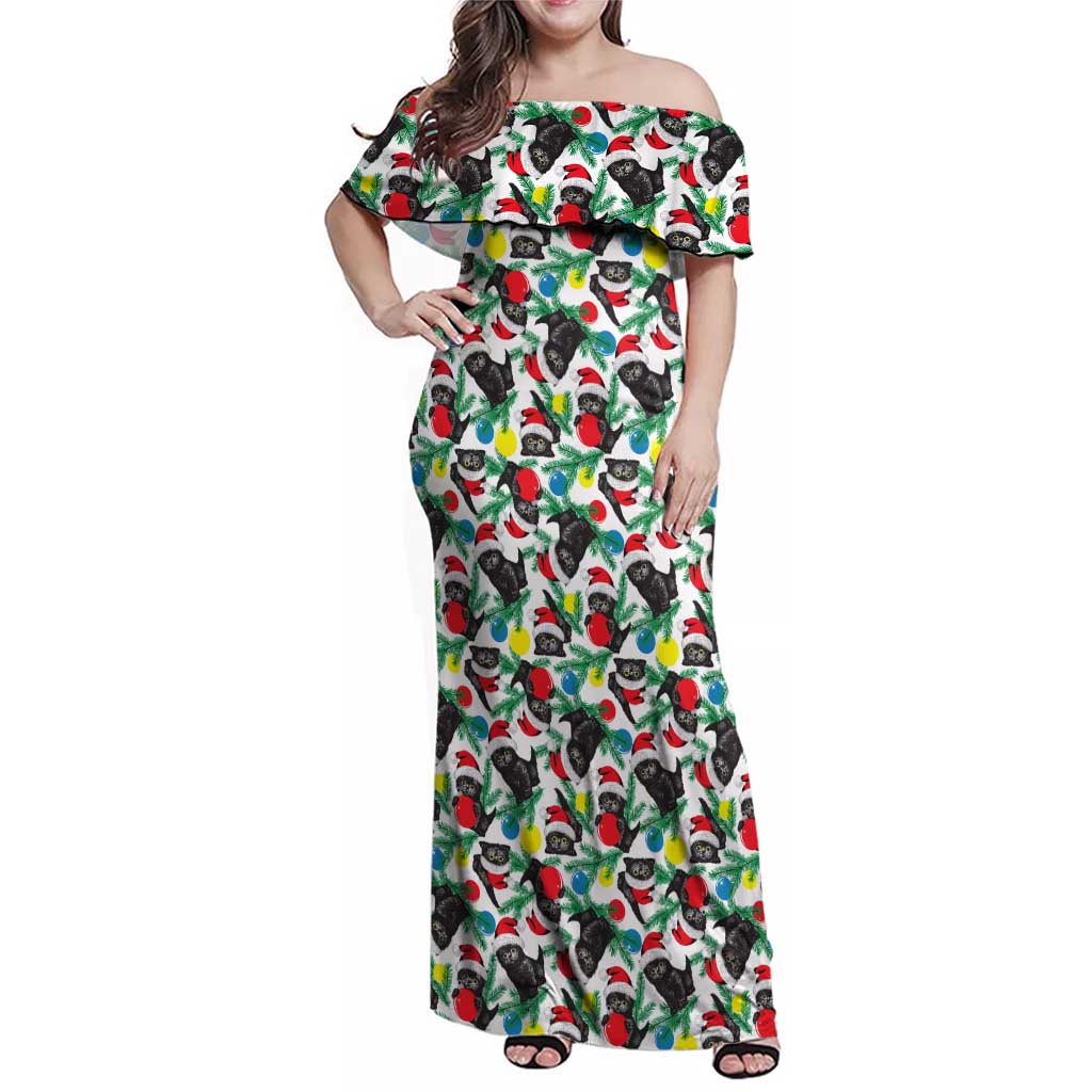 Black Cat Christmas Christmas Family Matching Off Shoulder Maxi Dress and Hawaiian Shirt Xmas Holiday Patterns - Wonder Print Shop