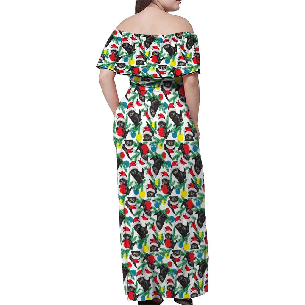 Black Cat Christmas Christmas Family Matching Off Shoulder Maxi Dress and Hawaiian Shirt Xmas Holiday Patterns - Wonder Print Shop
