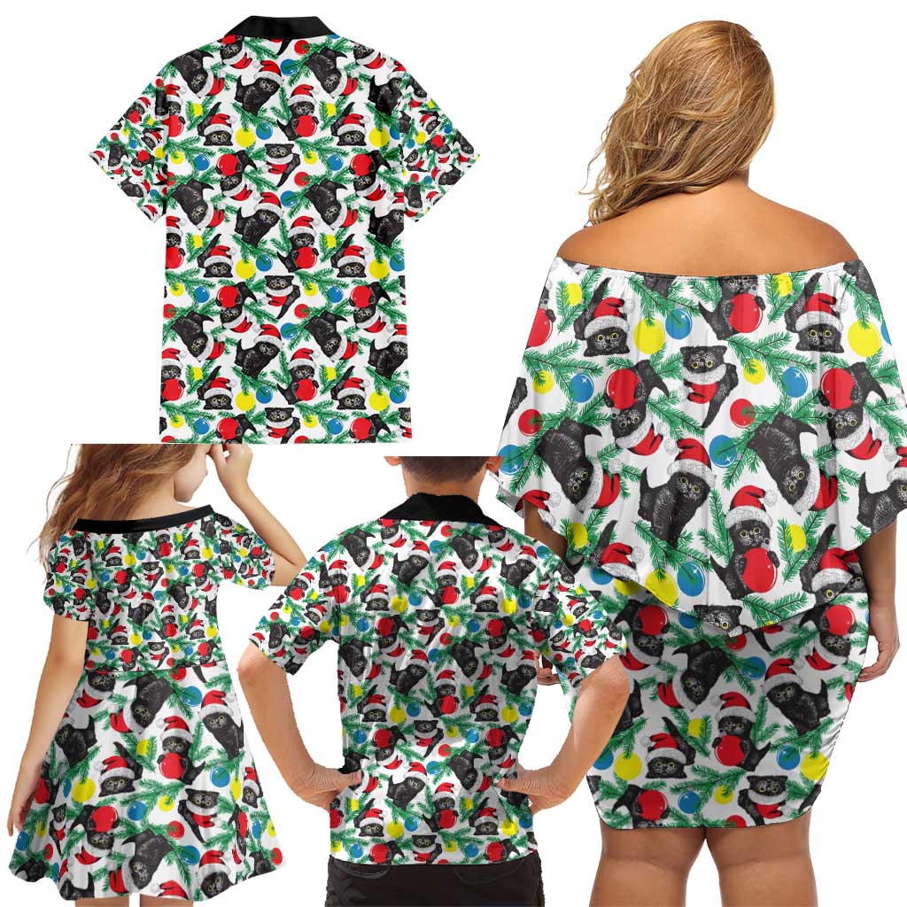 Black Cat Christmas Christmas Family Matching Off Shoulder Short Dress and Hawaiian Shirt Xmas Holiday Patterns - Wonder Print Shop