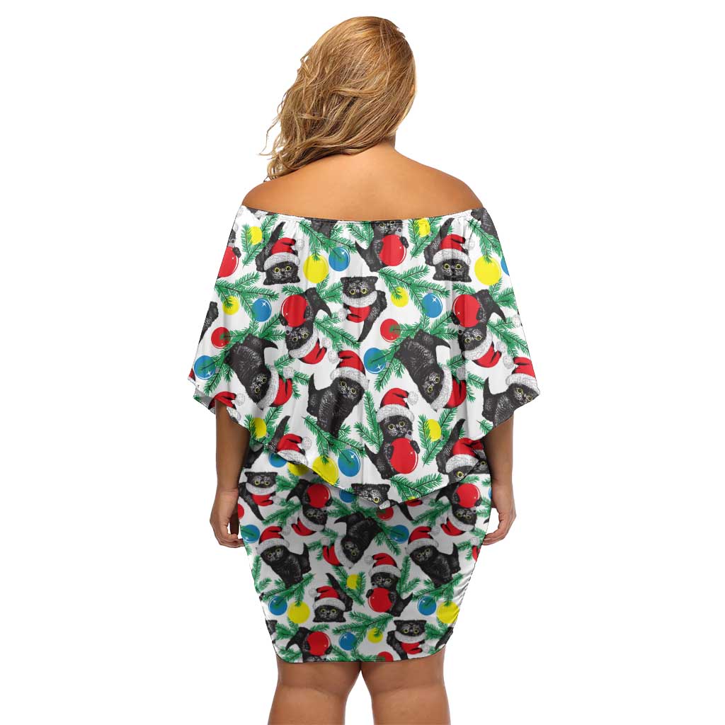 Black Cat Christmas Christmas Family Matching Off Shoulder Short Dress and Hawaiian Shirt Xmas Holiday Patterns - Wonder Print Shop