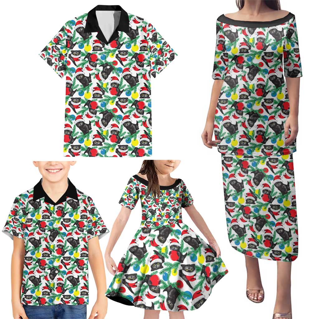 Black Cat Christmas Christmas Family Matching Puletasi and Hawaiian Shirt Xmas Holiday Patterns - Wonder Print Shop