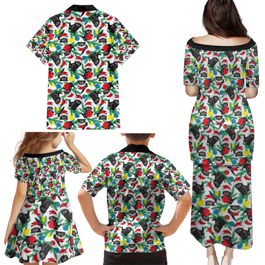 Black Cat Christmas Christmas Family Matching Puletasi and Hawaiian Shirt Xmas Holiday Patterns - Wonder Print Shop