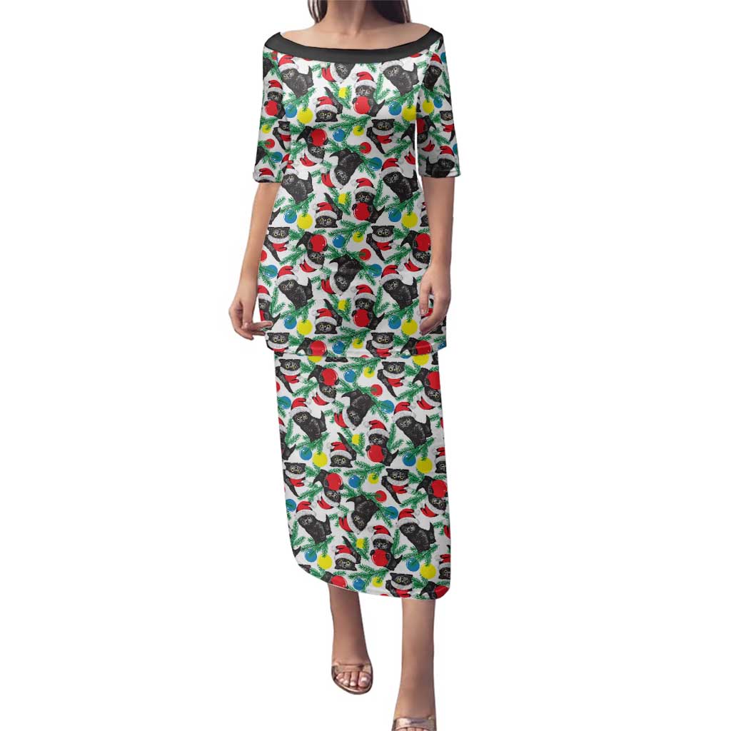 Black Cat Christmas Christmas Family Matching Puletasi and Hawaiian Shirt Xmas Holiday Patterns - Wonder Print Shop
