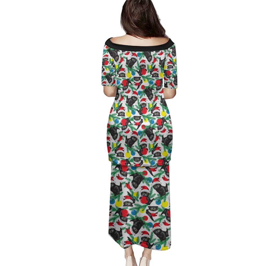 Black Cat Christmas Christmas Family Matching Puletasi and Hawaiian Shirt Xmas Holiday Patterns - Wonder Print Shop