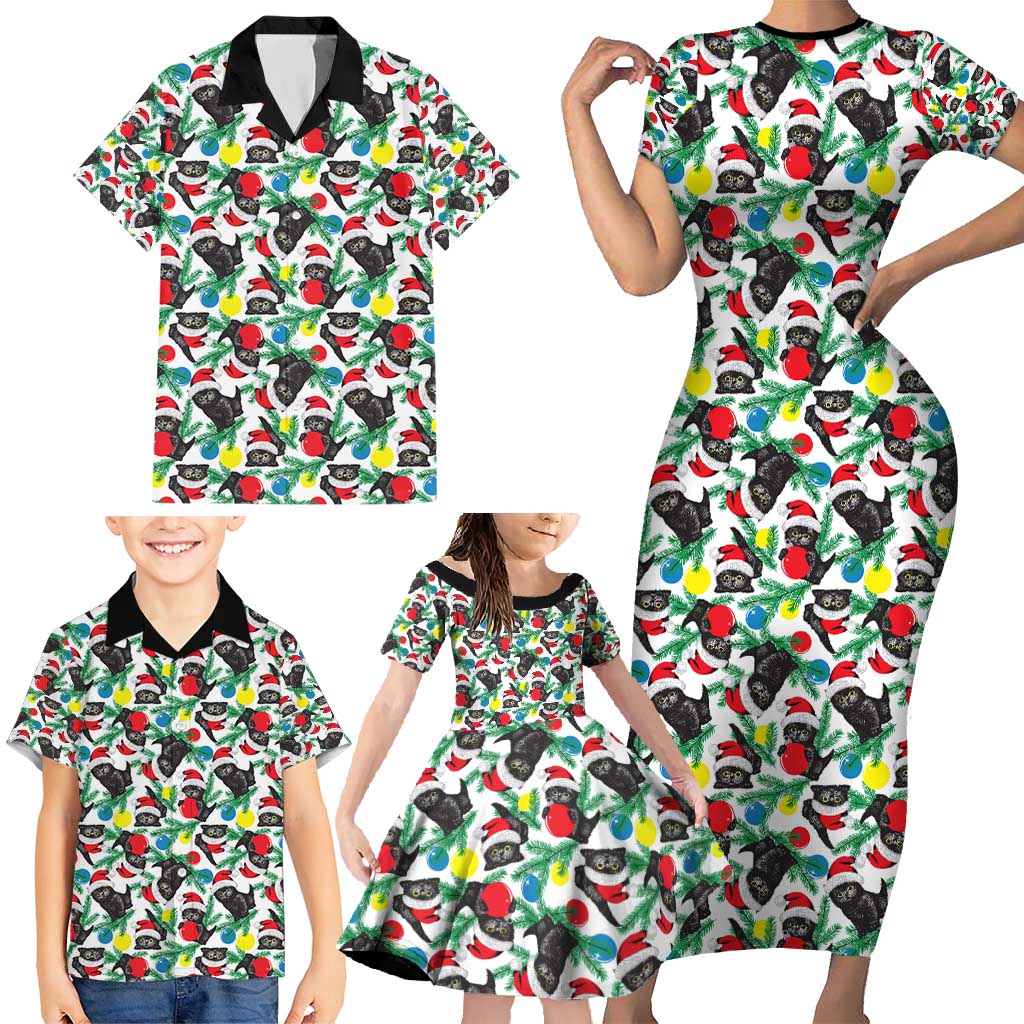 Black Cat Christmas Christmas Family Matching Short Sleeve Bodycon Dress and Hawaiian Shirt Xmas Holiday Patterns - Wonder Print Shop