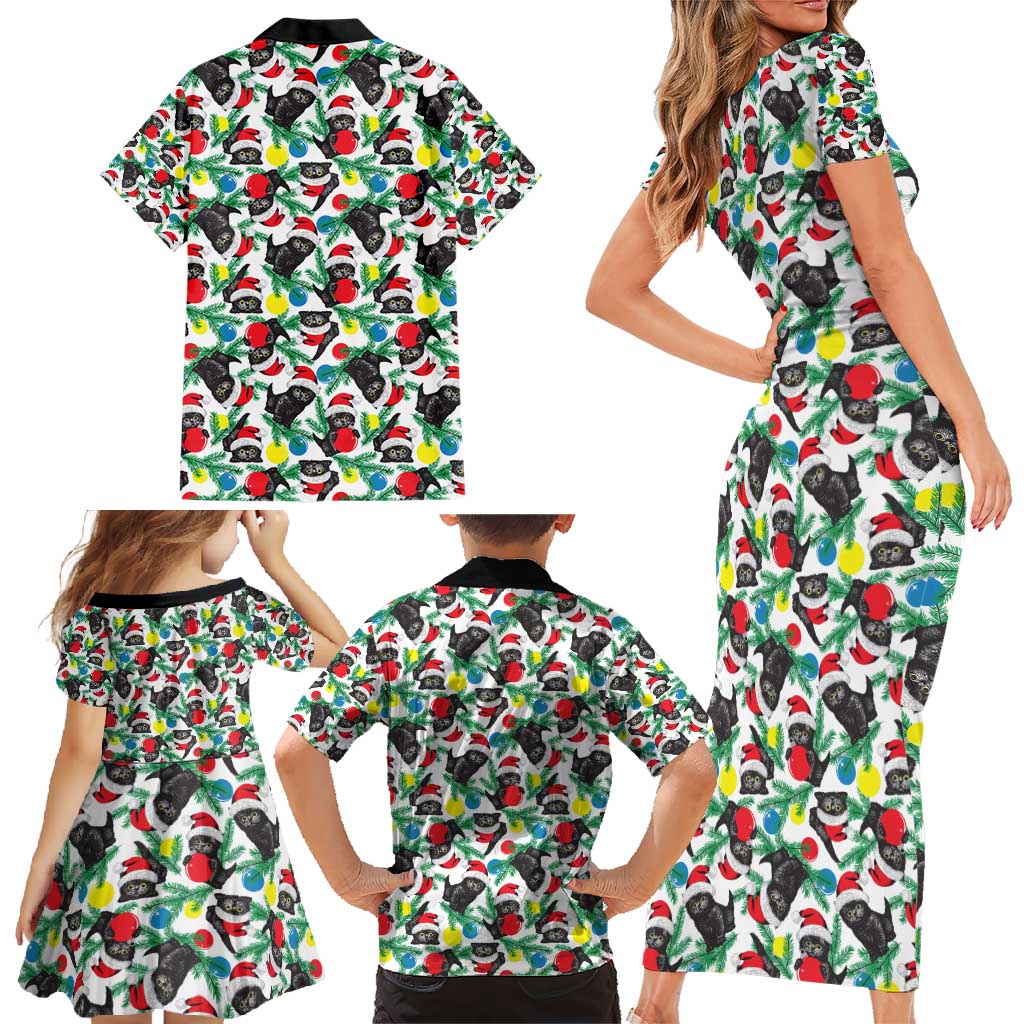 Black Cat Christmas Christmas Family Matching Short Sleeve Bodycon Dress and Hawaiian Shirt Xmas Holiday Patterns - Wonder Print Shop