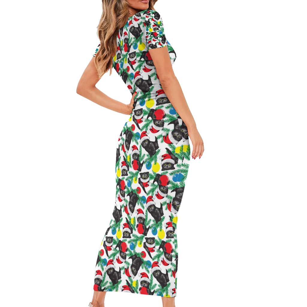 Black Cat Christmas Christmas Family Matching Short Sleeve Bodycon Dress and Hawaiian Shirt Xmas Holiday Patterns - Wonder Print Shop