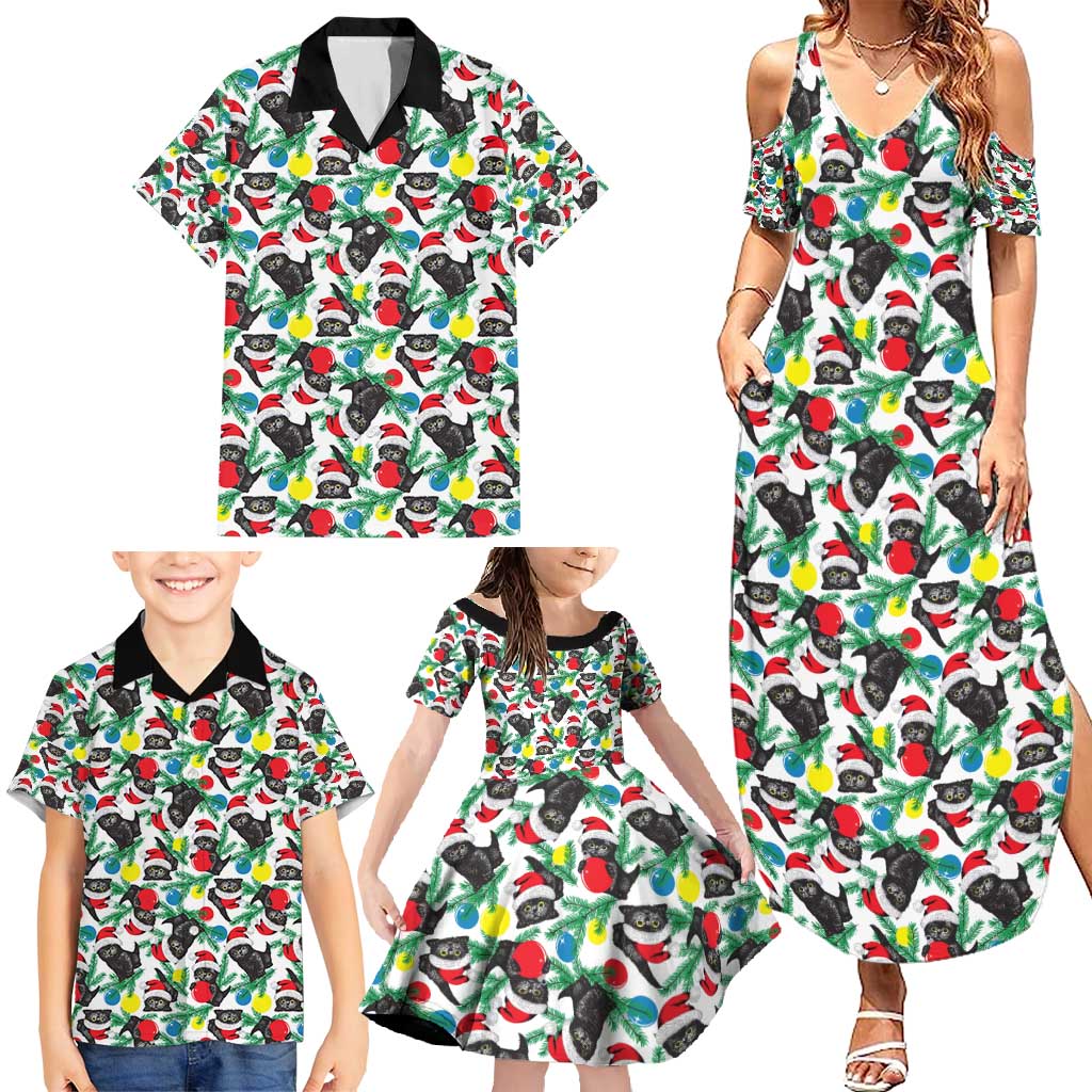 Black Cat Christmas Christmas Family Matching Summer Maxi Dress and Hawaiian Shirt Xmas Holiday Patterns - Wonder Print Shop