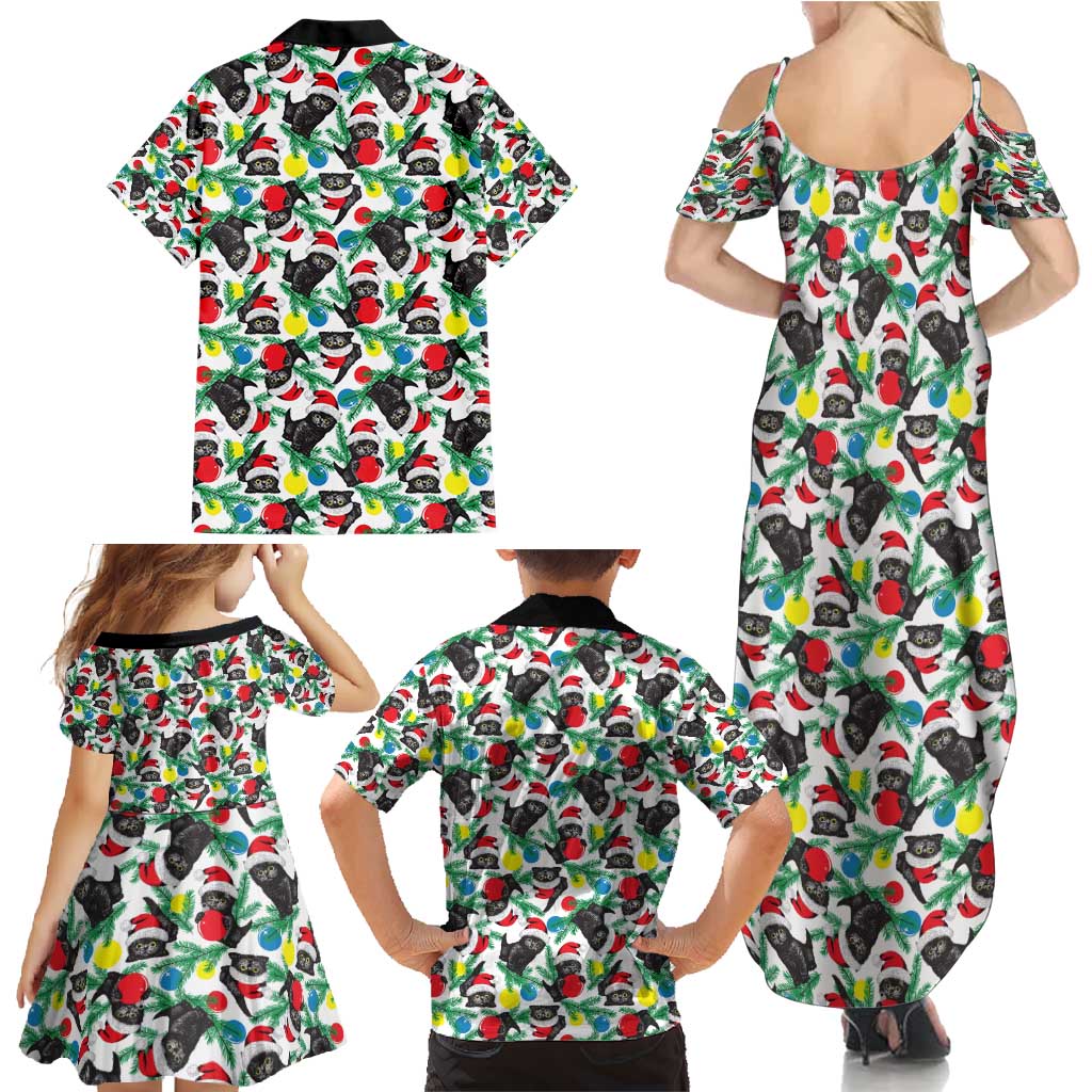 Black Cat Christmas Christmas Family Matching Summer Maxi Dress and Hawaiian Shirt Xmas Holiday Patterns - Wonder Print Shop