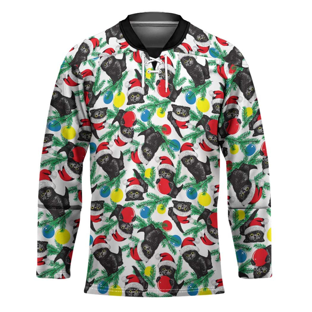 Black Cat Christmas Christmas Hockey Jersey Xmas Holiday Patterns - Wonder Print Shop