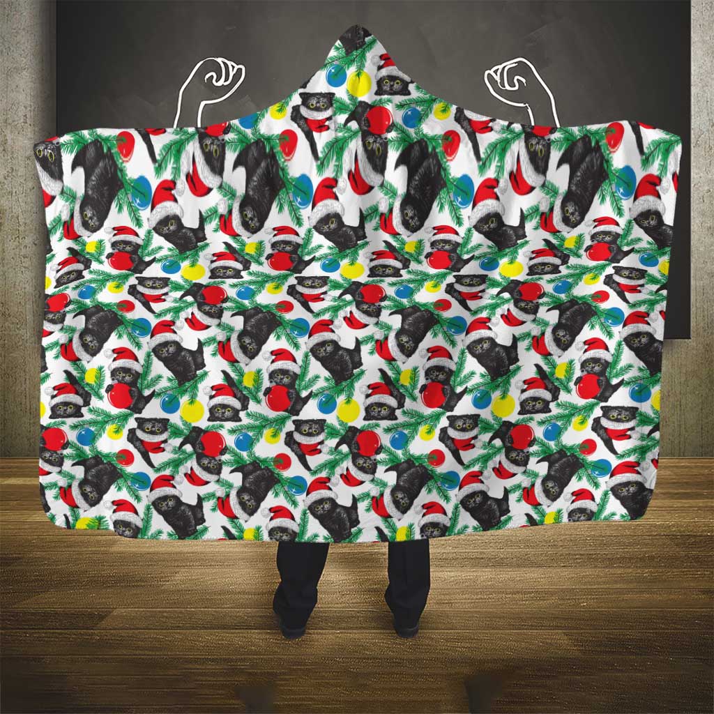 Black Cat Christmas Christmas Hooded Blanket Xmas Holiday Patterns - Wonder Print Shop