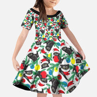 Black Cat Christmas Christmas Kid Short Sleeve Dress Xmas Holiday Patterns - Wonder Print Shop