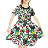Black Cat Christmas Christmas Kid Short Sleeve Dress Xmas Holiday Patterns - Wonder Print Shop