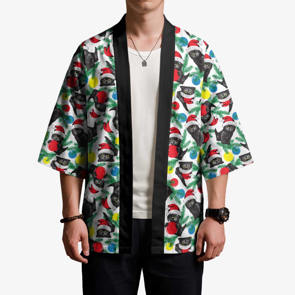 Black Cat Christmas Christmas Kimono Xmas Holiday Patterns - Wonder Print Shop