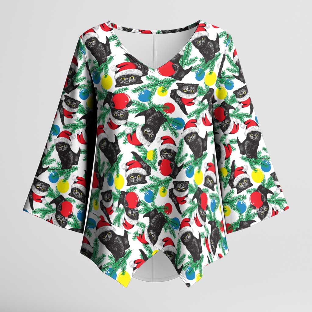 Black Cat Christmas Christmas Kimono Sleeve Blouse Xmas Holiday Patterns - Wonder Print Shop