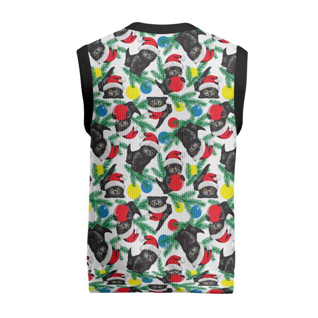 Black Cat Christmas Christmas Knitted V-Neck Vest Xmas Holiday Patterns - Wonder Print Shop