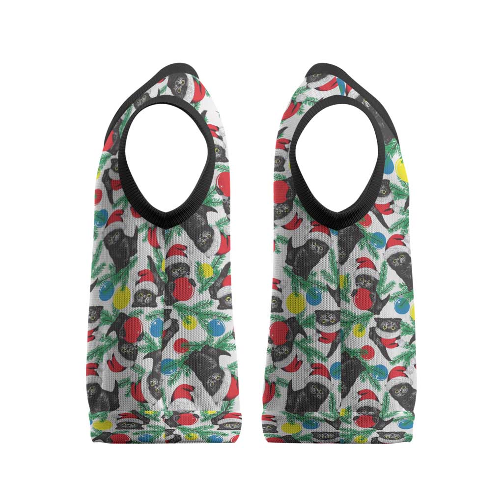 Black Cat Christmas Christmas Knitted V-Neck Vest Xmas Holiday Patterns - Wonder Print Shop