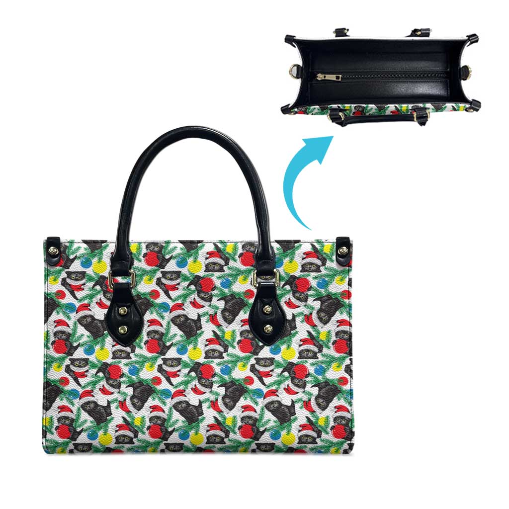 Black Cat Christmas Christmas Leather Bag Xmas Holiday Patterns - Wonder Print Shop