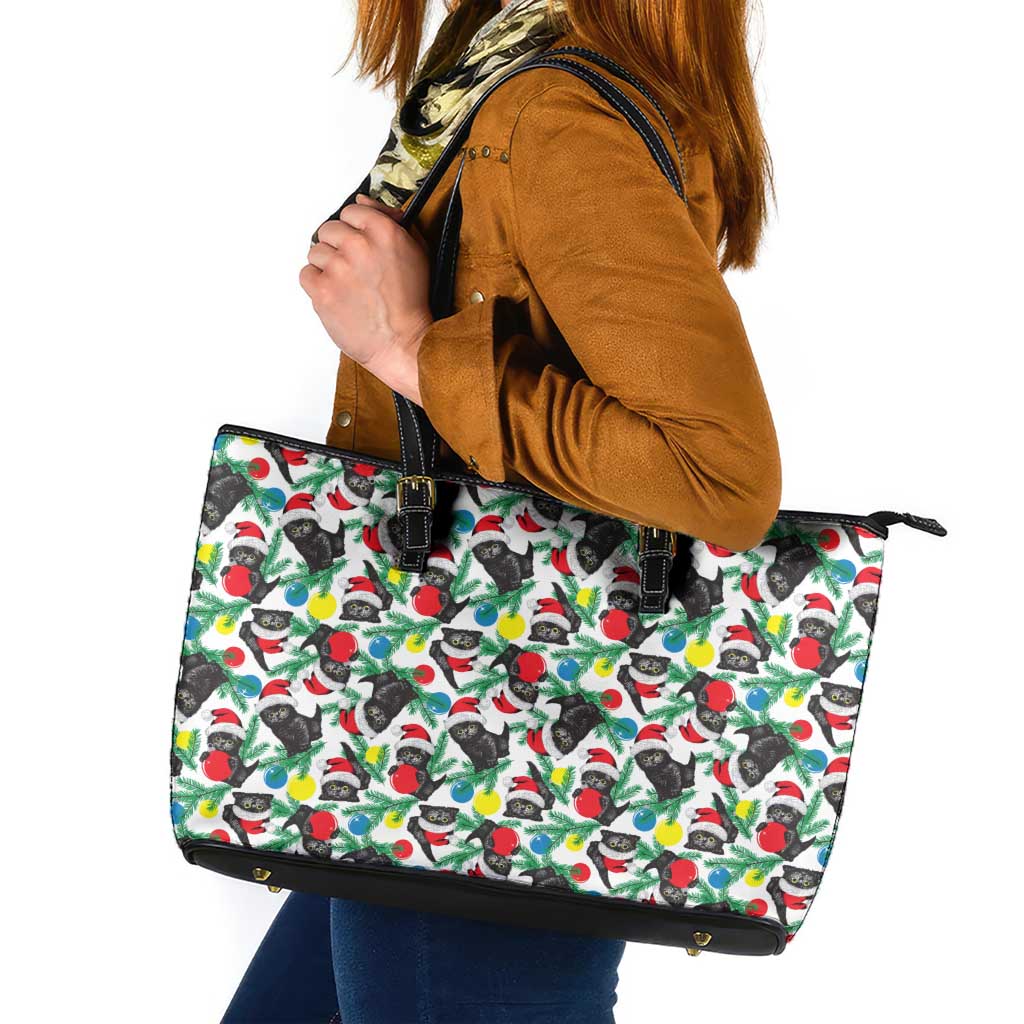 Black Cat Christmas Christmas Leather Tote Bag Xmas Holiday Patterns - Wonder Print Shop