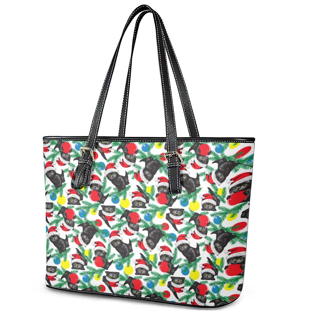 Black Cat Christmas Christmas Leather Tote Bag Xmas Holiday Patterns - Wonder Print Shop