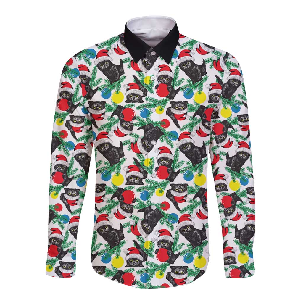 Black Cat Christmas Christmas Long Sleeve Button Shirt Xmas Holiday Patterns - Wonder Print Shop