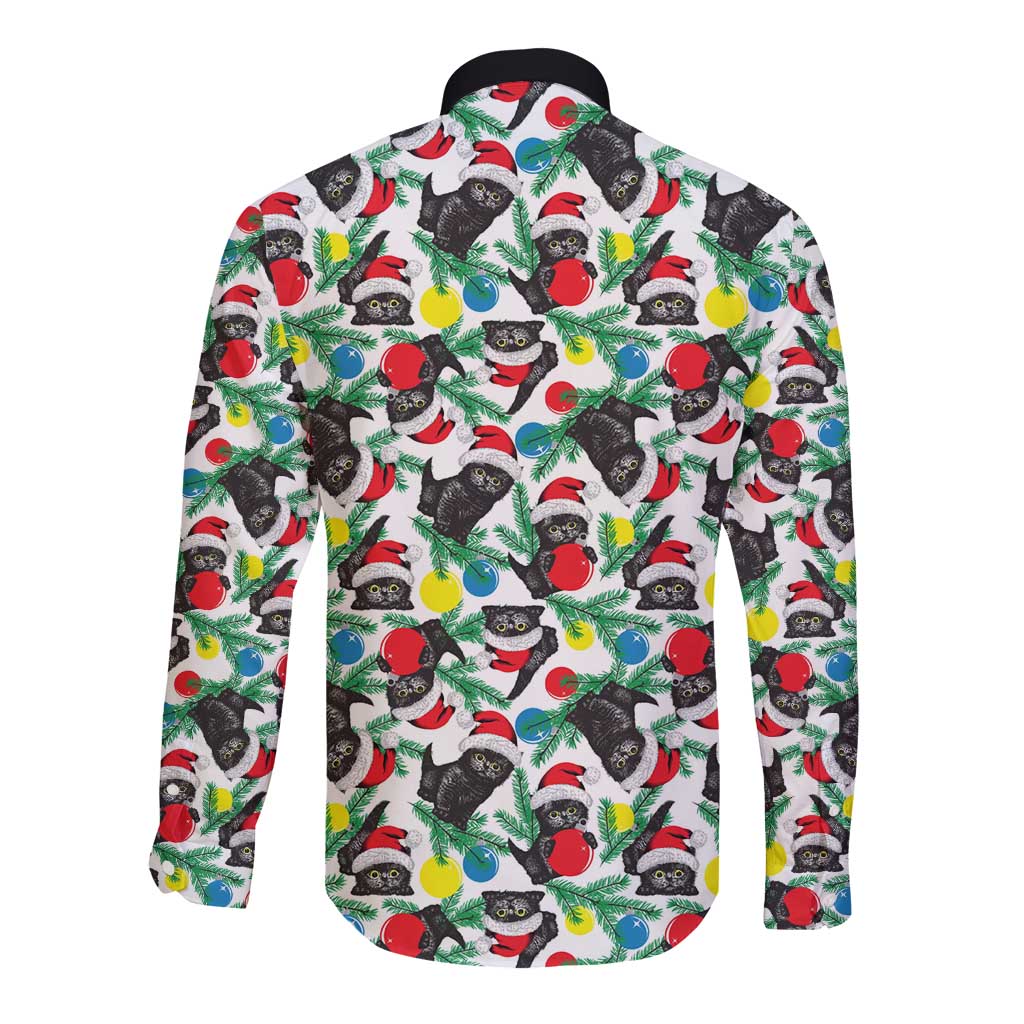 Black Cat Christmas Christmas Long Sleeve Button Shirt Xmas Holiday Patterns - Wonder Print Shop