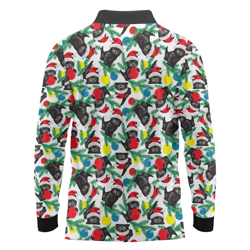 Black Cat Christmas Christmas Long Sleeve Polo Shirt Xmas Holiday Patterns - Wonder Print Shop