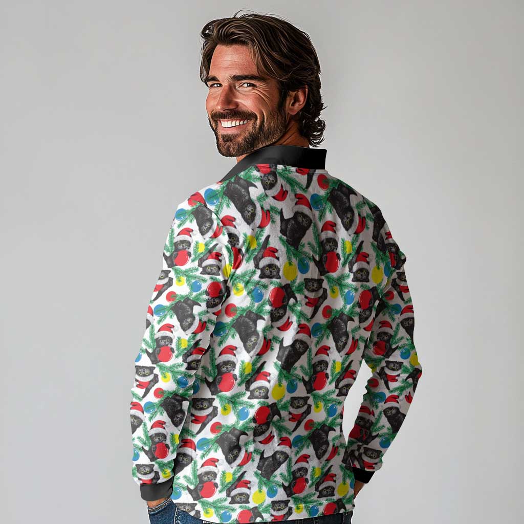 Black Cat Christmas Christmas Long Sleeve Polo Shirt Xmas Holiday Patterns - Wonder Print Shop