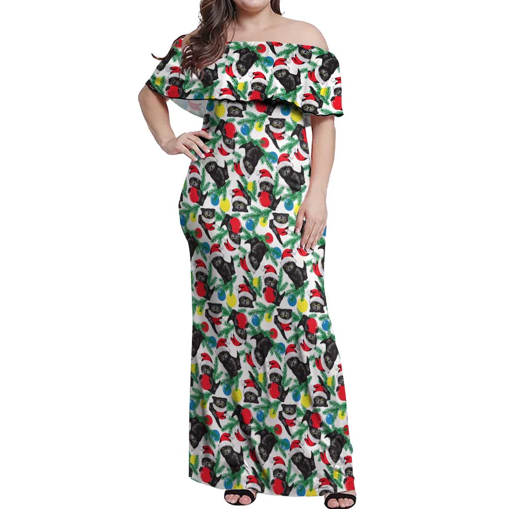 Black Cat Christmas Christmas Off Shoulder Maxi Dress Xmas Holiday Patterns - Wonder Print Shop
