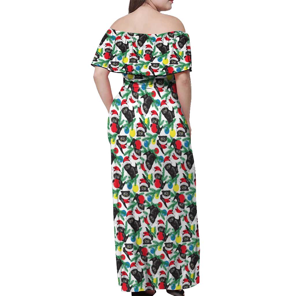 Black Cat Christmas Christmas Off Shoulder Maxi Dress Xmas Holiday Patterns - Wonder Print Shop