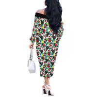 Black Cat Christmas Christmas Off The Shoulder Long Sleeve Dress Xmas Holiday Patterns - Wonder Print Shop