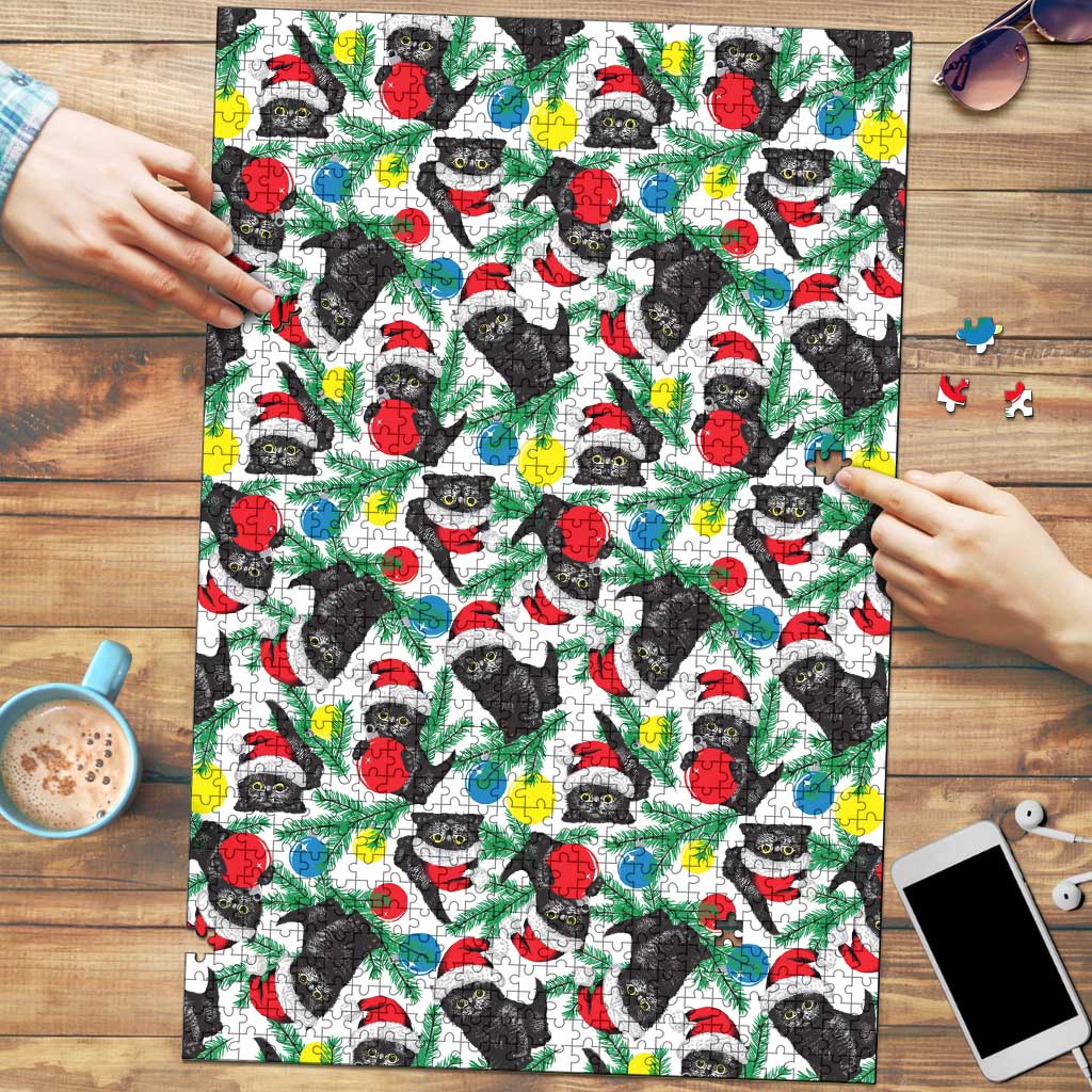 Black Cat Christmas Christmas Puzzle Xmas Holiday Patterns - Wonder Print Shop