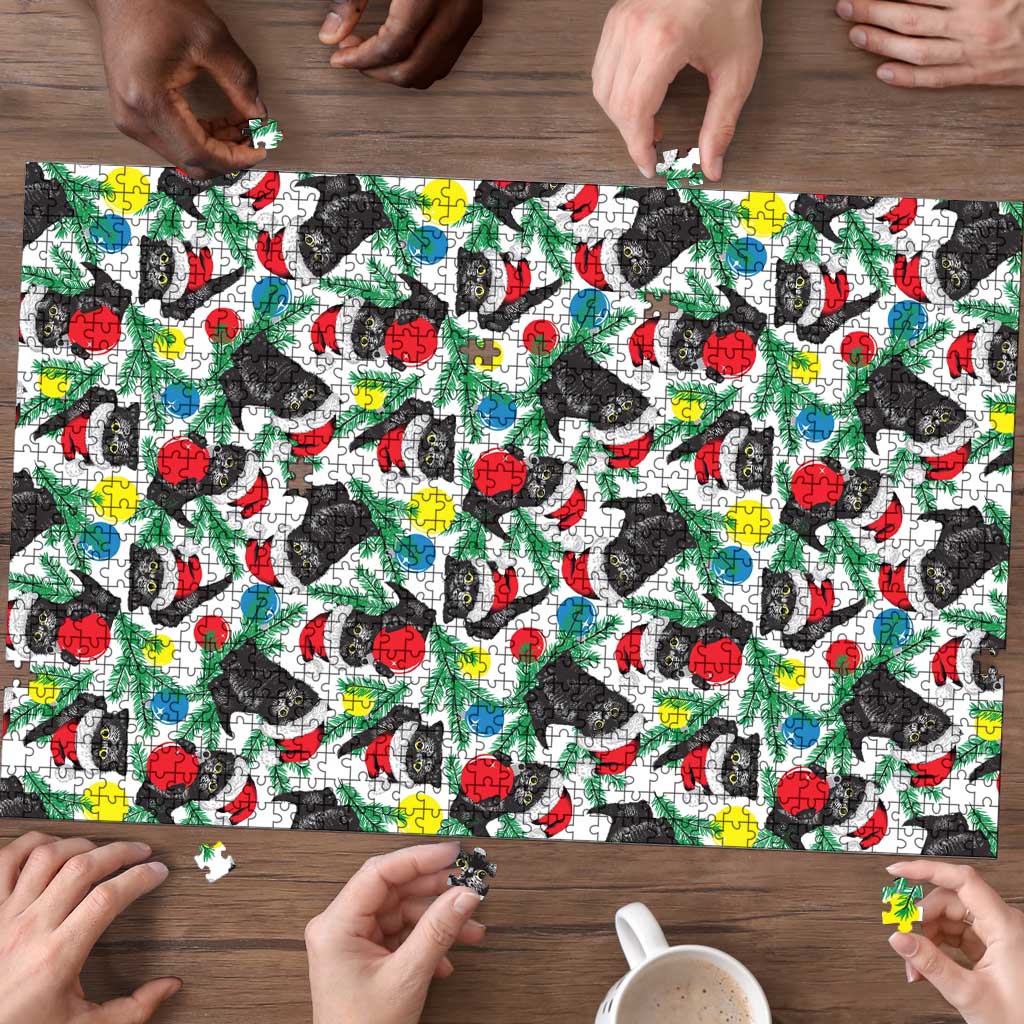 Black Cat Christmas Christmas Puzzle Xmas Holiday Patterns - Wonder Print Shop