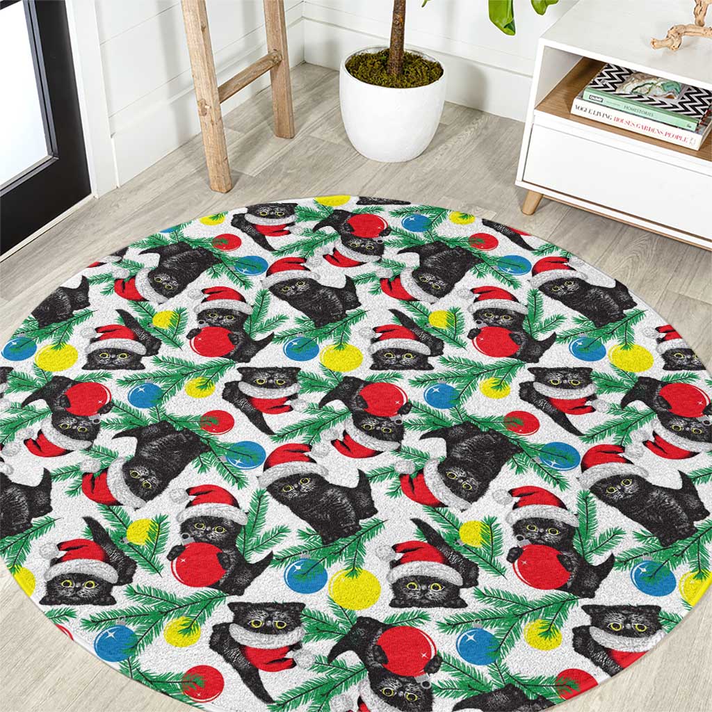 Black Cat Christmas Christmas Round Carpet Xmas Holiday Patterns - Wonder Print Shop