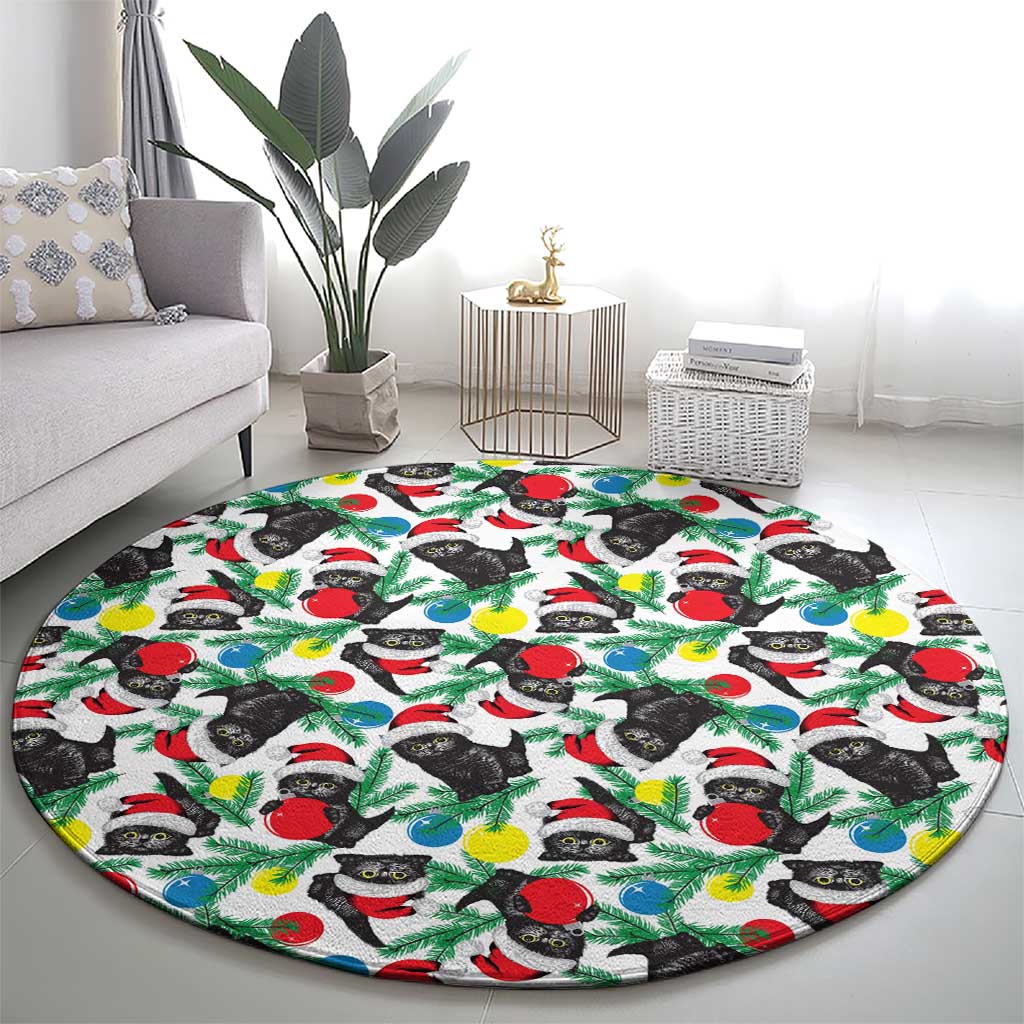 Black Cat Christmas Christmas Round Carpet Xmas Holiday Patterns - Wonder Print Shop