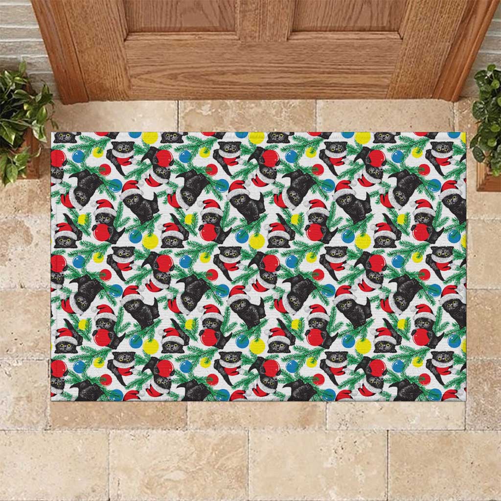 Black Cat Christmas Christmas Rubber Doormat Xmas Holiday Patterns - Wonder Print Shop
