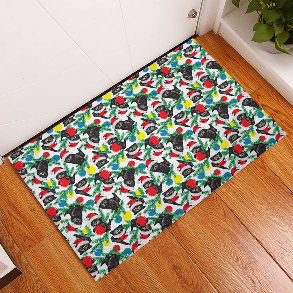 Black Cat Christmas Christmas Rubber Doormat Xmas Holiday Patterns - Wonder Print Shop