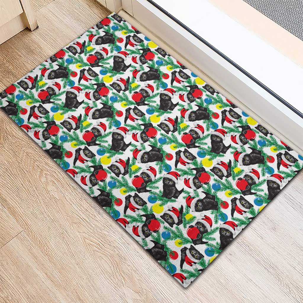 Black Cat Christmas Christmas Rubber Doormat Xmas Holiday Patterns - Wonder Print Shop