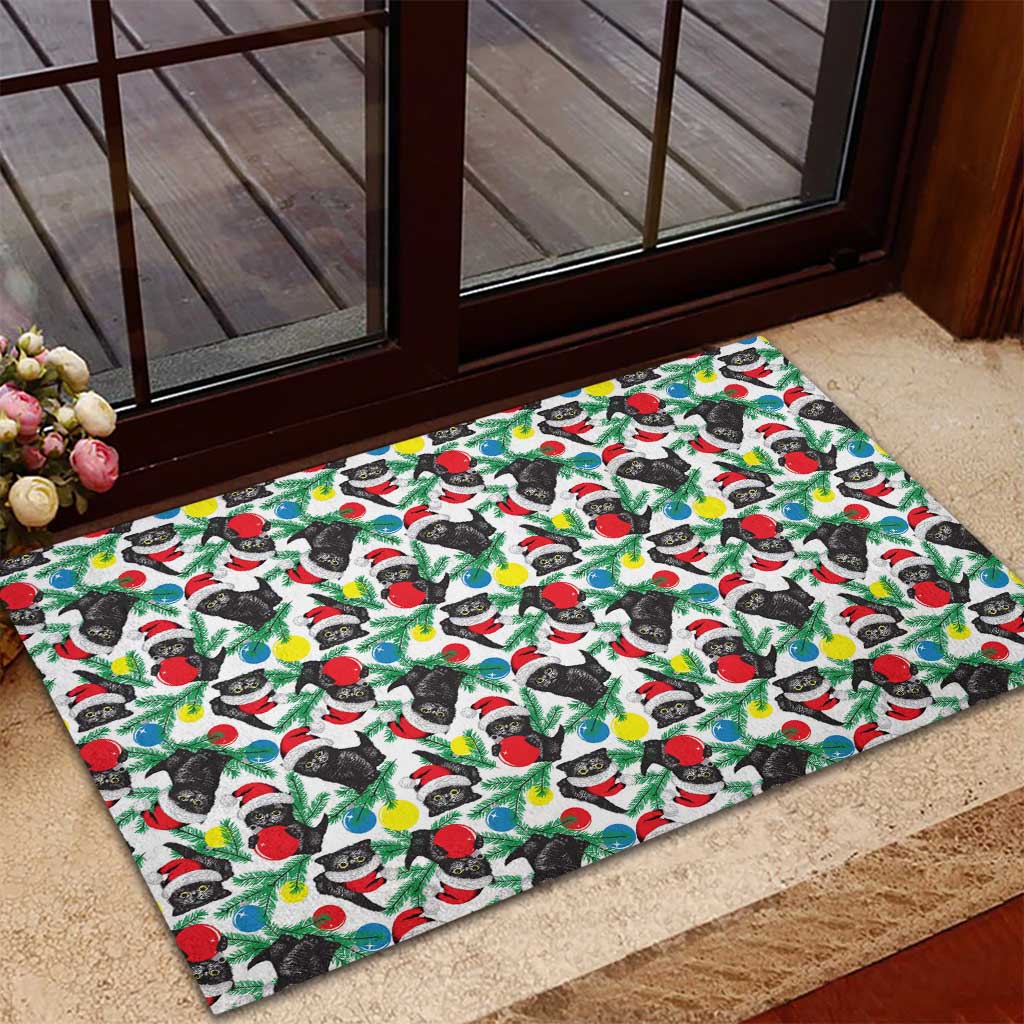 Black Cat Christmas Christmas Rubber Doormat Xmas Holiday Patterns - Wonder Print Shop