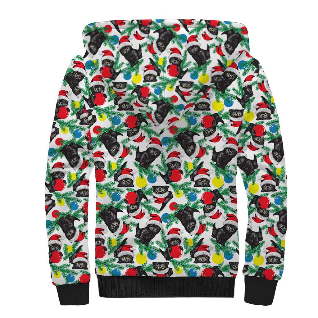 Black Cat Christmas Christmas Sherpa Hoodie Xmas Holiday Patterns - Wonder Print Shop